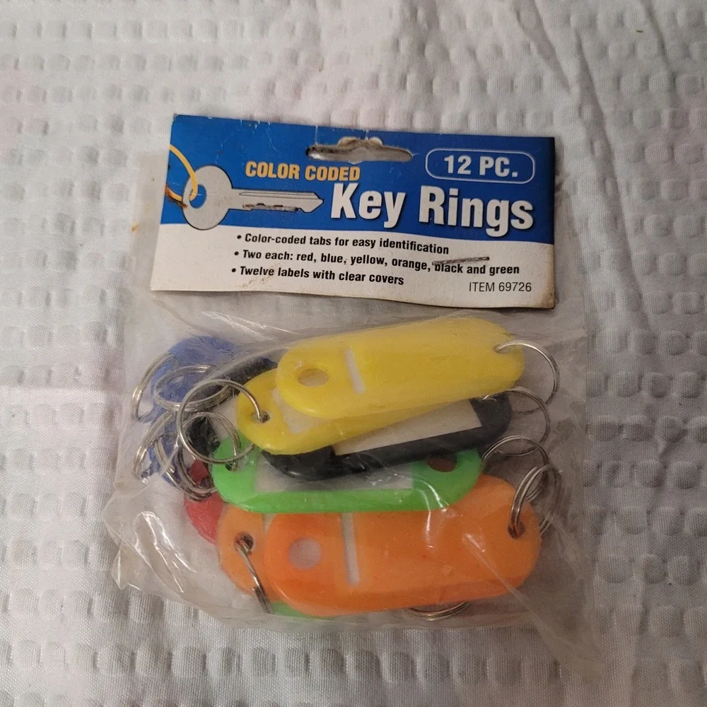 12 Pc Color Coded Key Rings‎ with ID Labels 69726 Multi Color